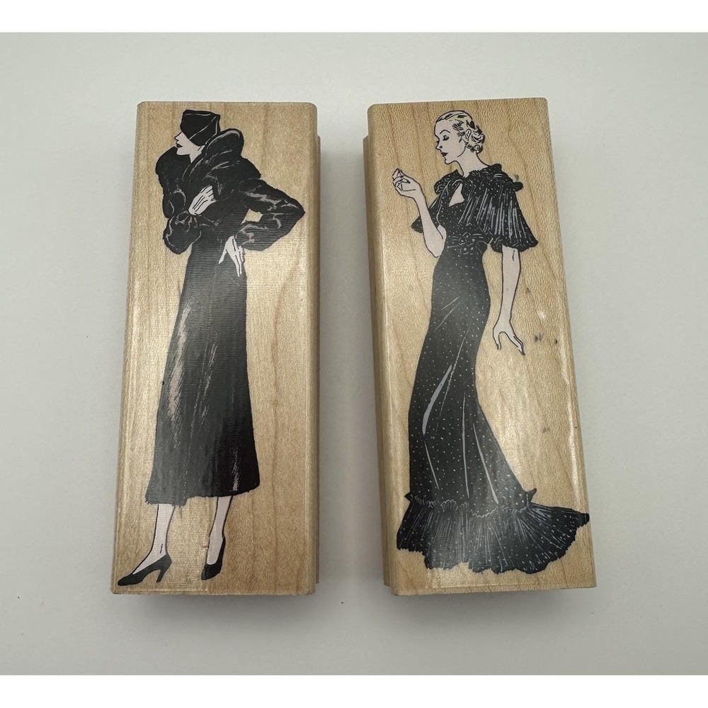 Hero Arts Opera Coat Evening Dress H2496-7 Wood Mount Rubber Stamp Vintage Lot 2